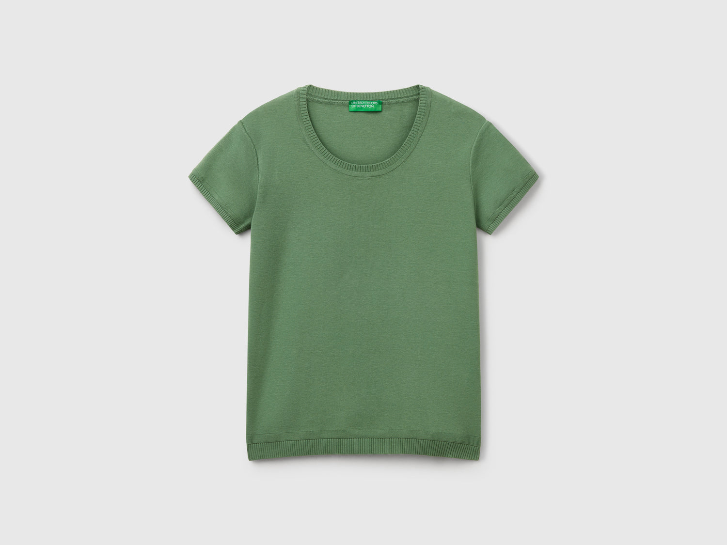 100% cotton short-sleeved shirt da donna verde scuro | Benetton Outlet