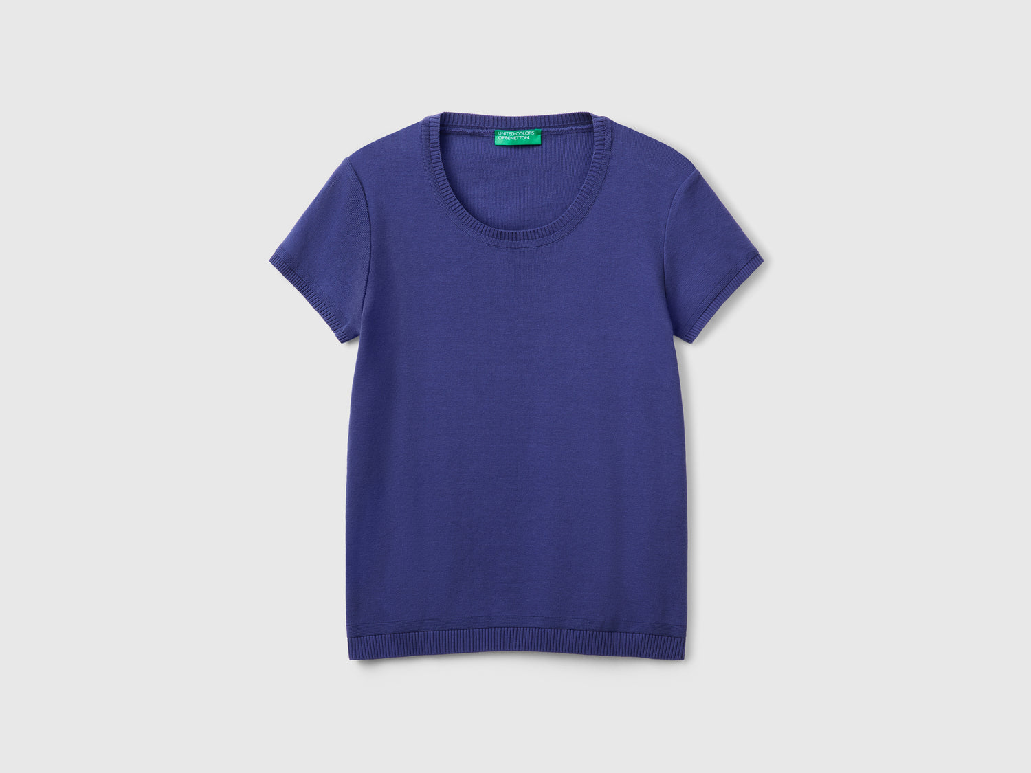 Maglia a manica corta in 100% cotone da donna blu | Benetton Outlet