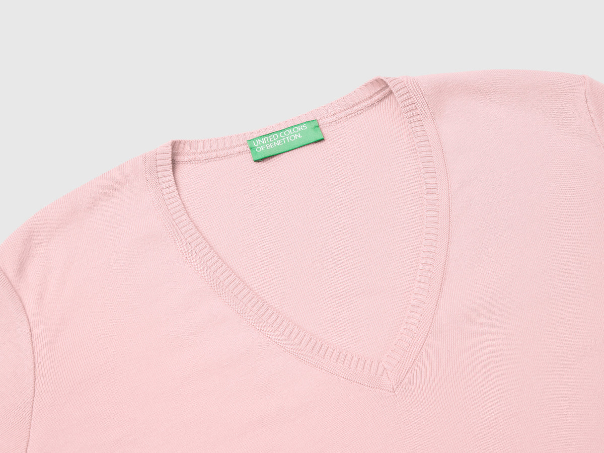 Pure cotton V-neck sweater