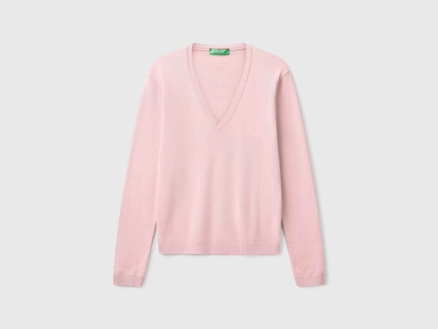 Pure cotton V-neck sweater da donna rosa | Benetton Outlet