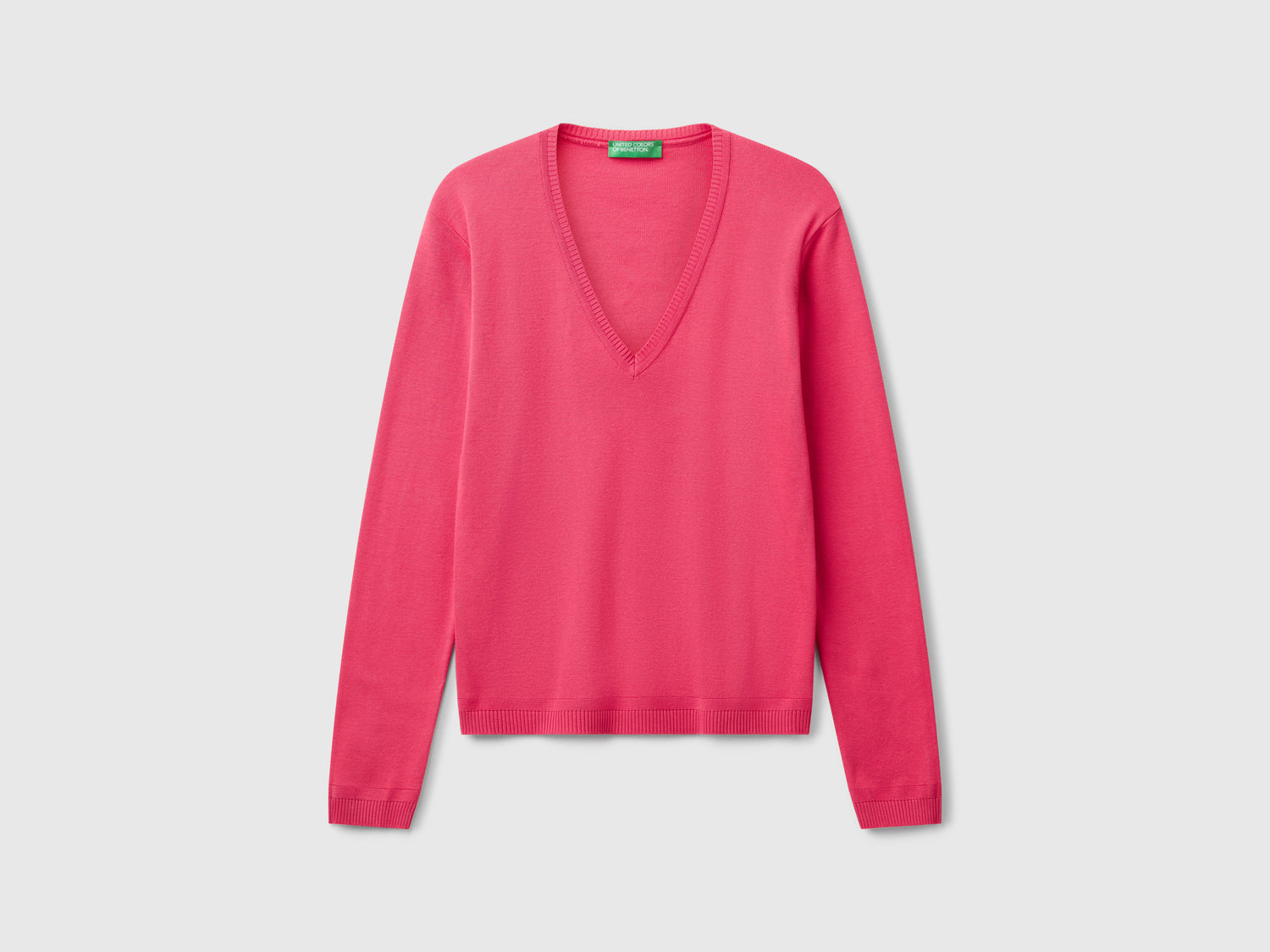Maglia in puro cotone con scollo a V da donna fragola | Benetton Outlet