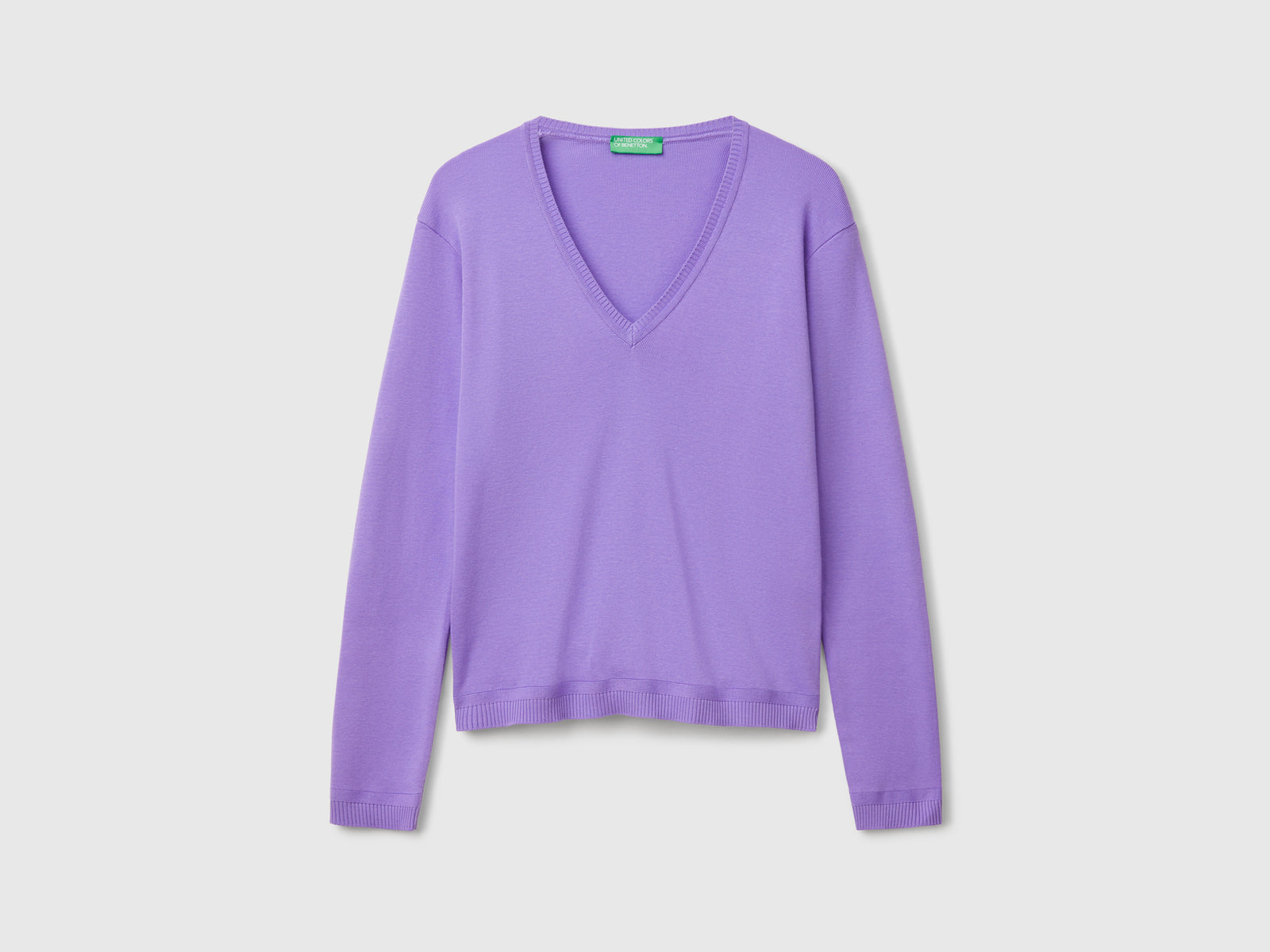 Pure cotton V-neck sweater da donna pervinca | Benetton Outlet