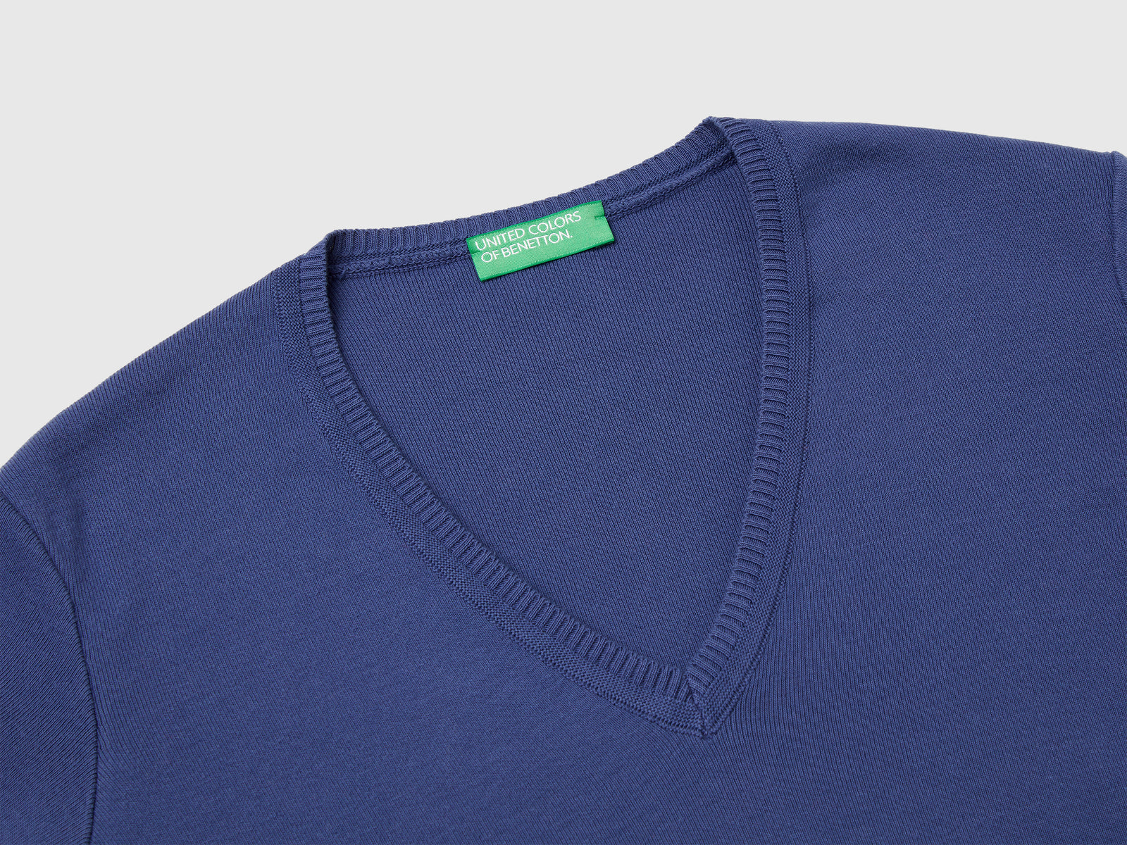 Pure cotton V-neck sweater da donna blu 3 | Benetton Outlet
