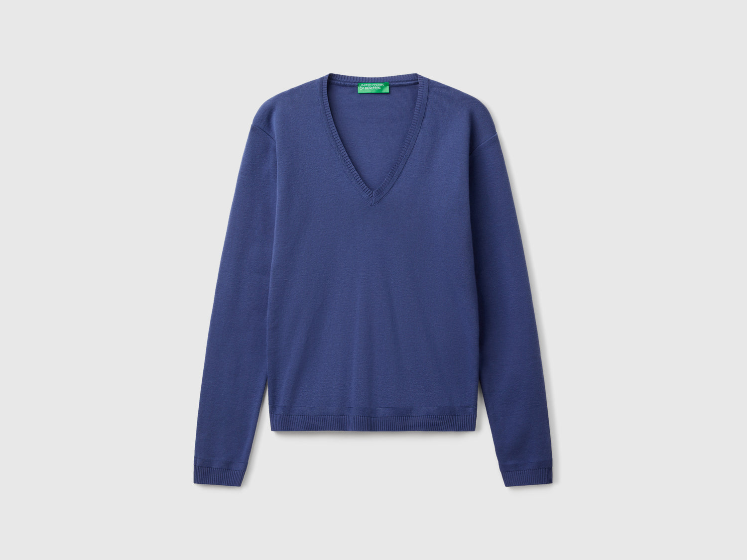 Pure cotton V-neck sweater da donna blu | Benetton Outlet