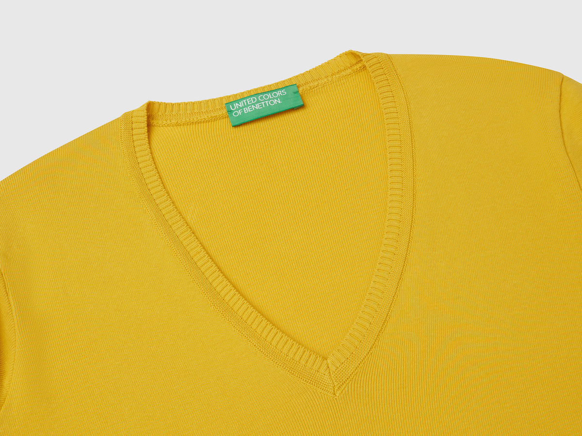 Pure cotton V-neck sweater