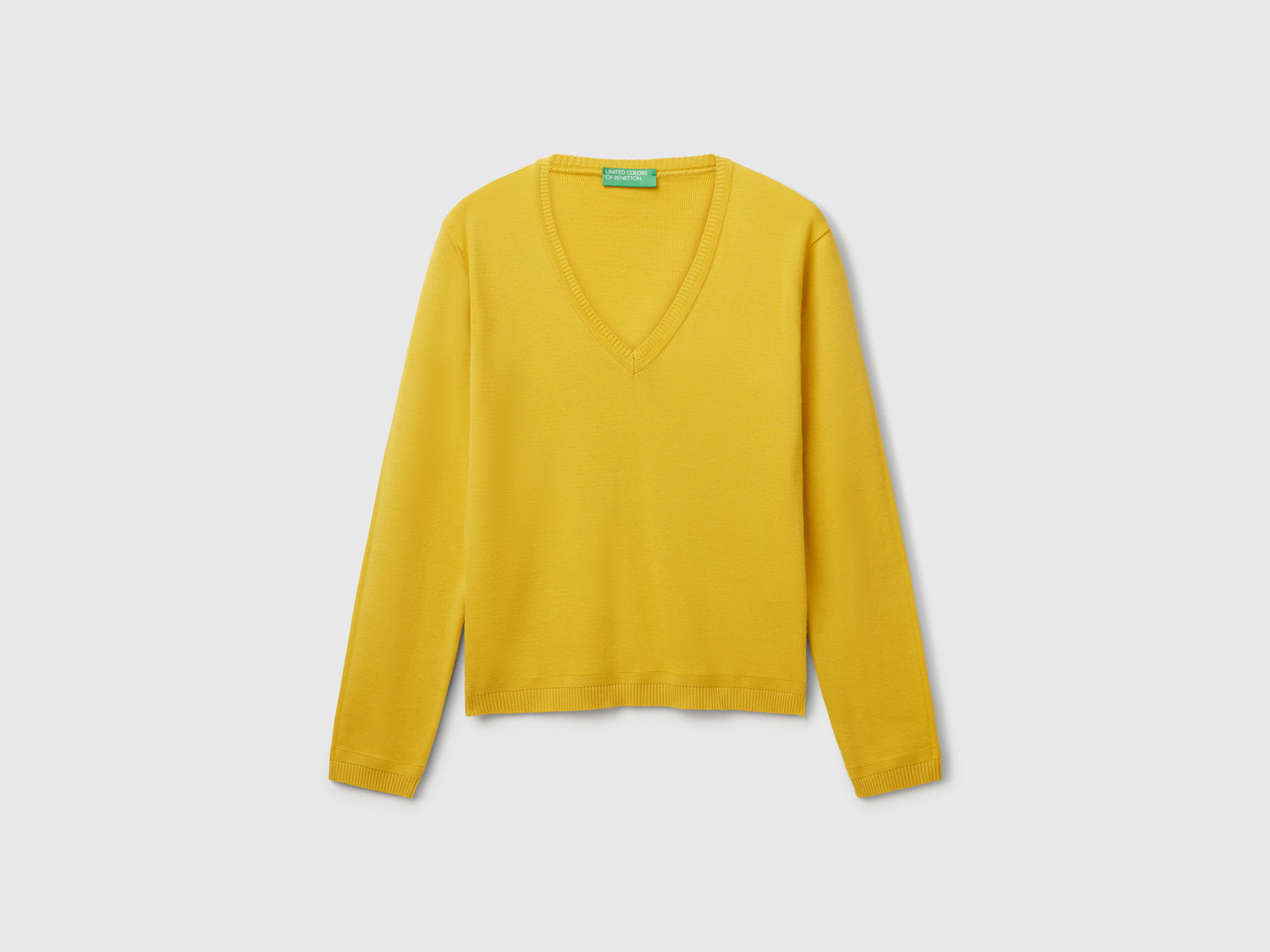Pure cotton V-neck sweater da donna senape | Benetton Outlet
