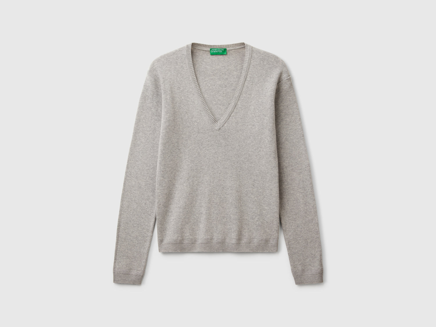 Pure cotton V-neck sweater da donna grigio chiaro | Benetton Outlet