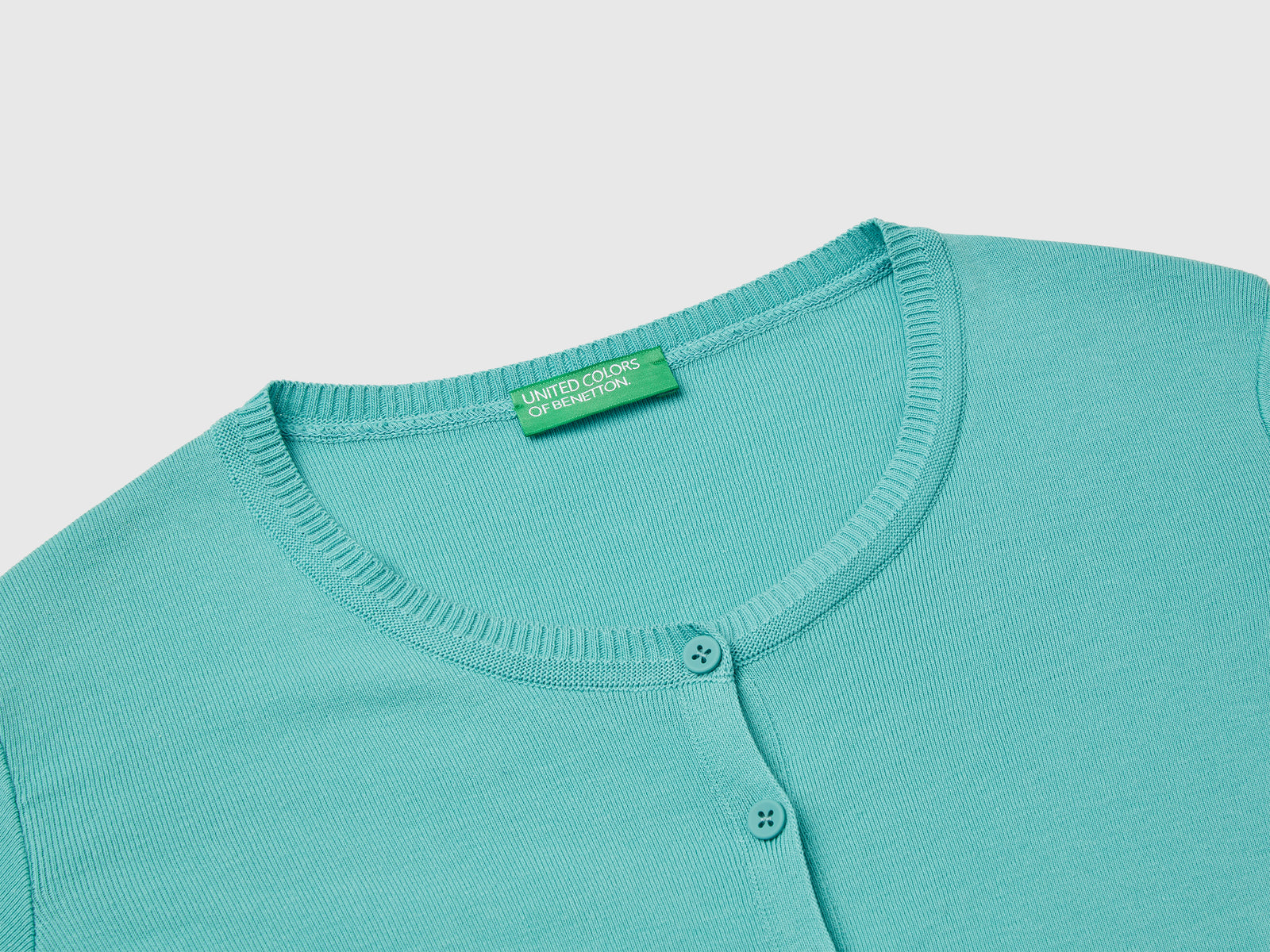 Crew neck cardigan in pure cotton da donna verde acqua 3 | Benetton Outlet