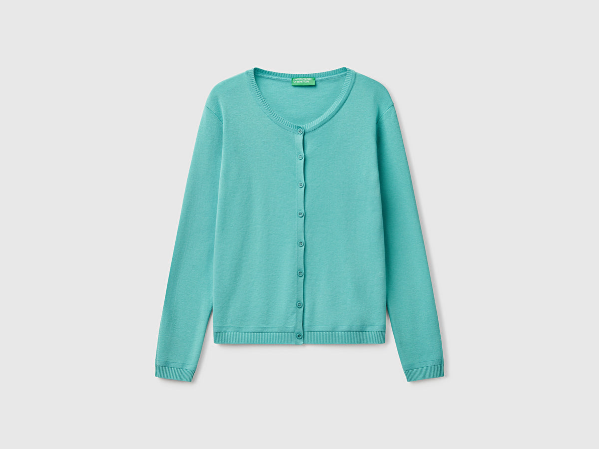 Crew neck cardigan in pure cotton