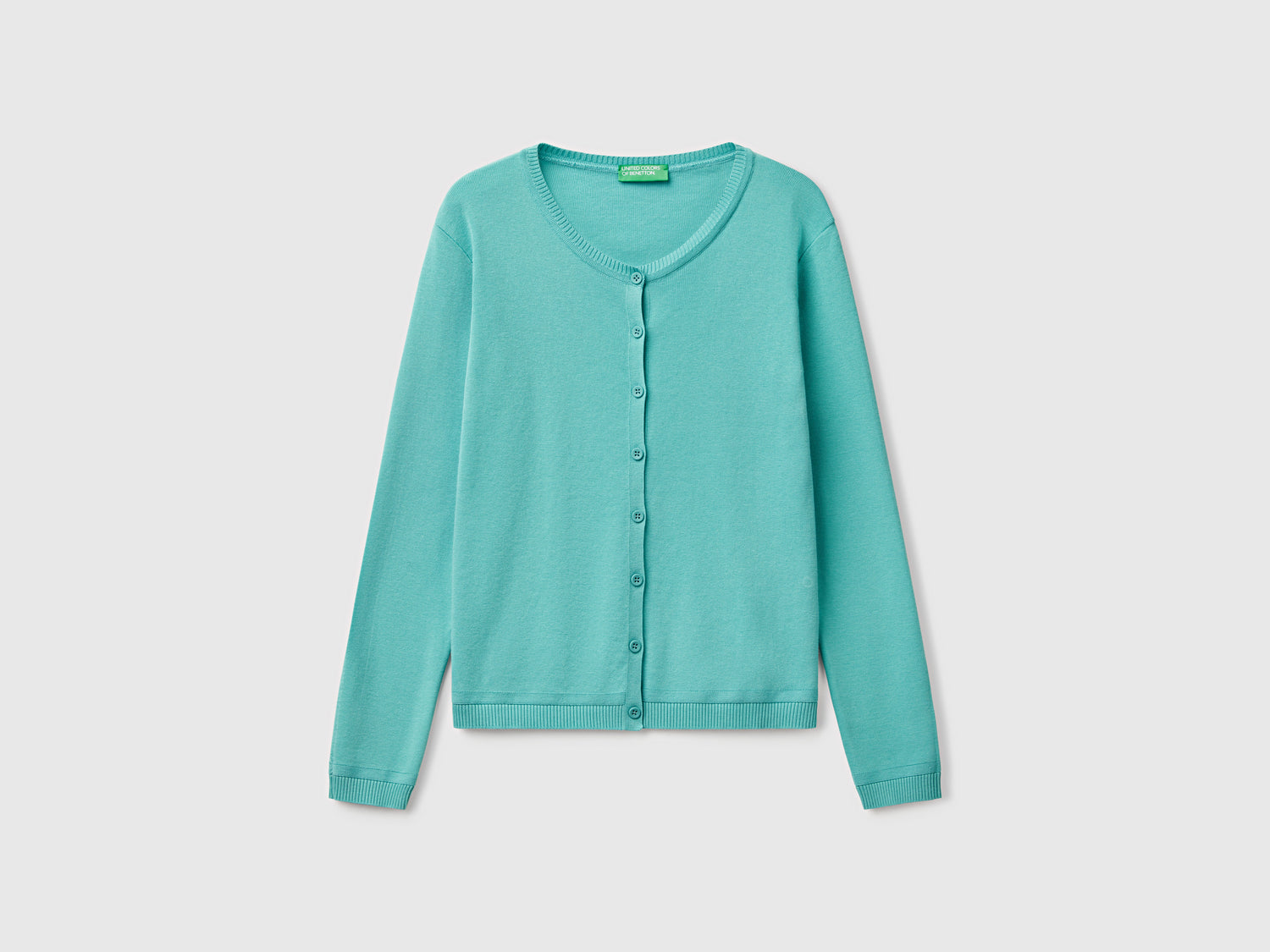 Crew neck cardigan in pure cotton da donna verde acqua | Benetton Outlet
