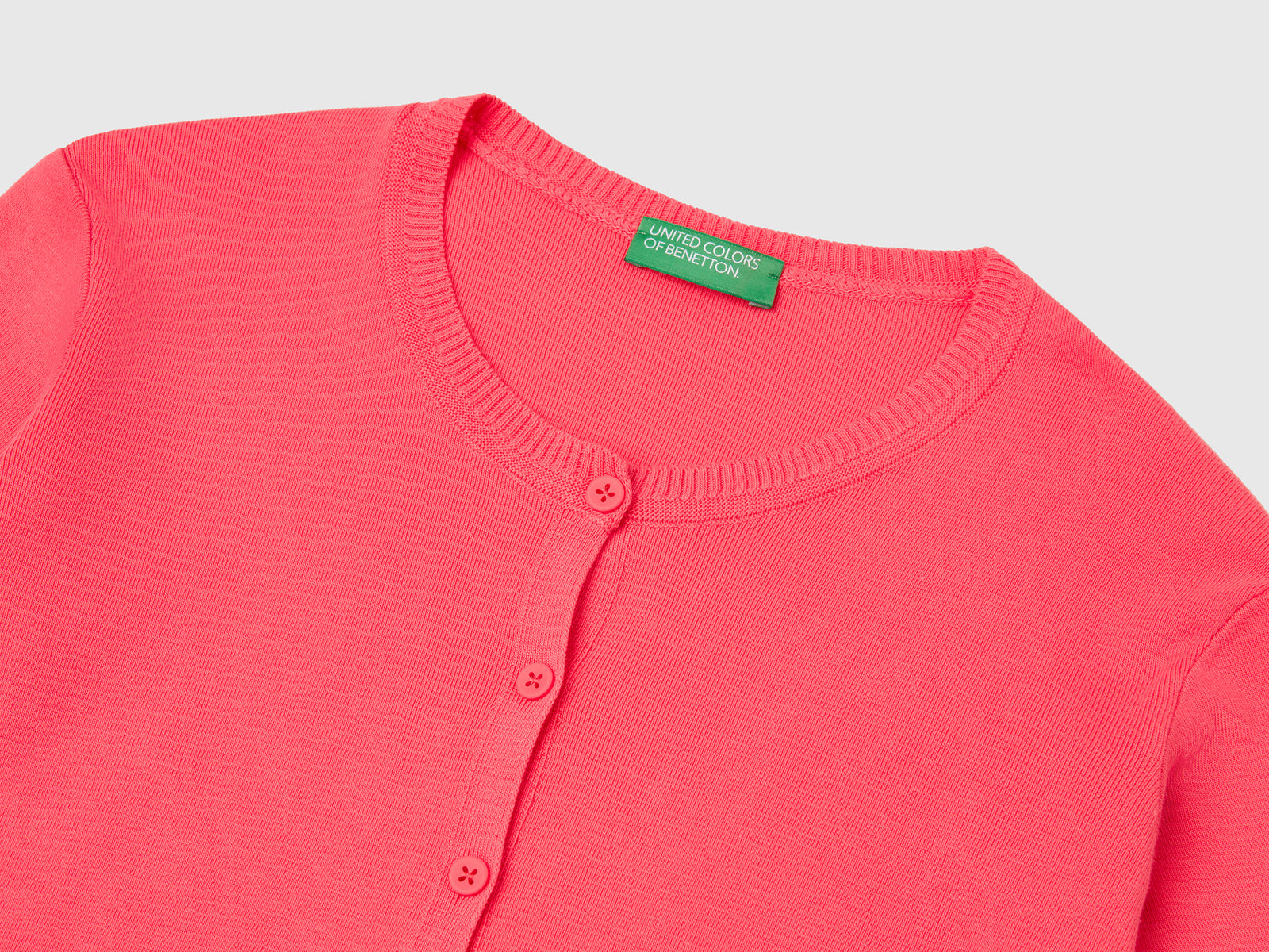 Cardigan girocollo in puro cotone da donna fucsia 3 | Benetton Outlet
