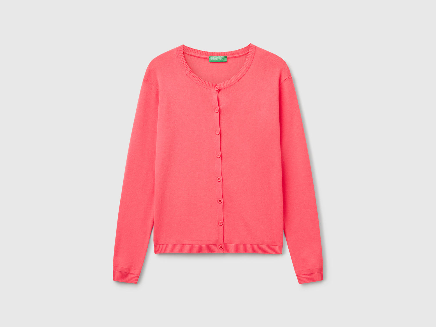 Cardigan girocollo in puro cotone da donna fucsia | Benetton Outlet