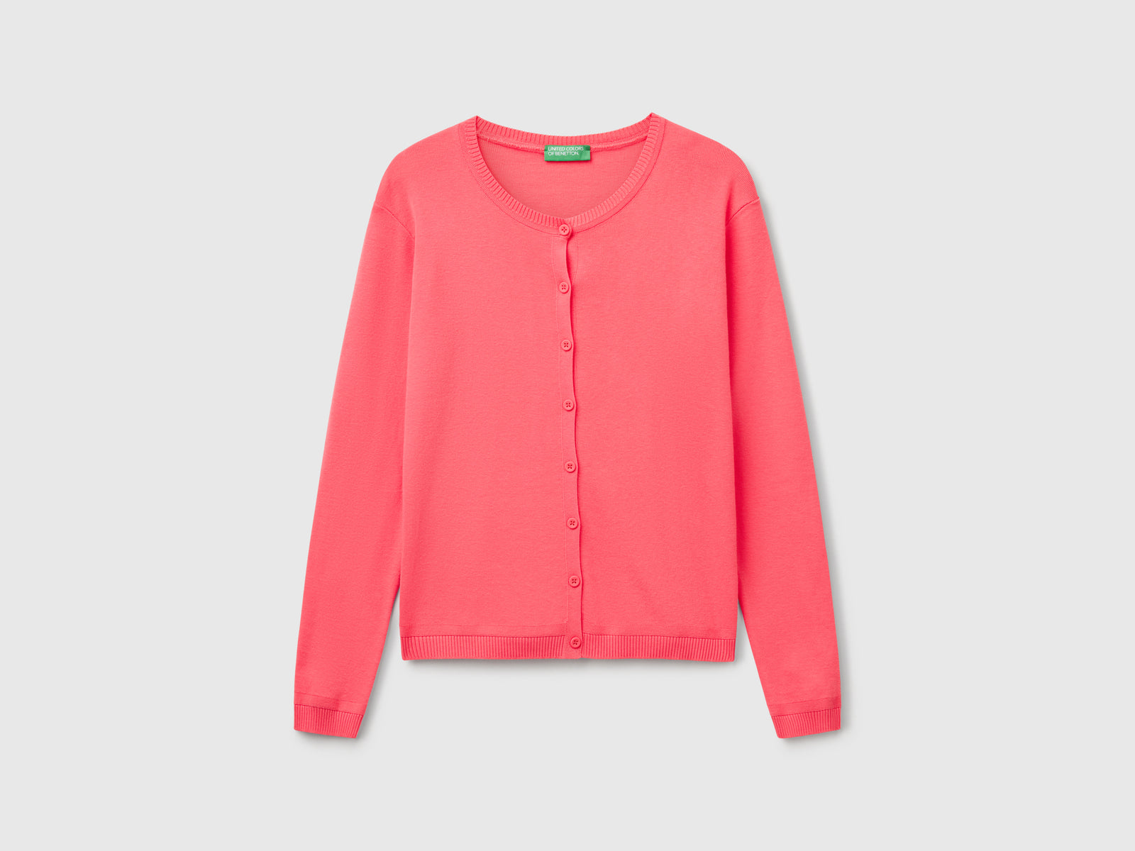 Cardigan girocollo in puro cotone da donna fucsia | Benetton Outlet