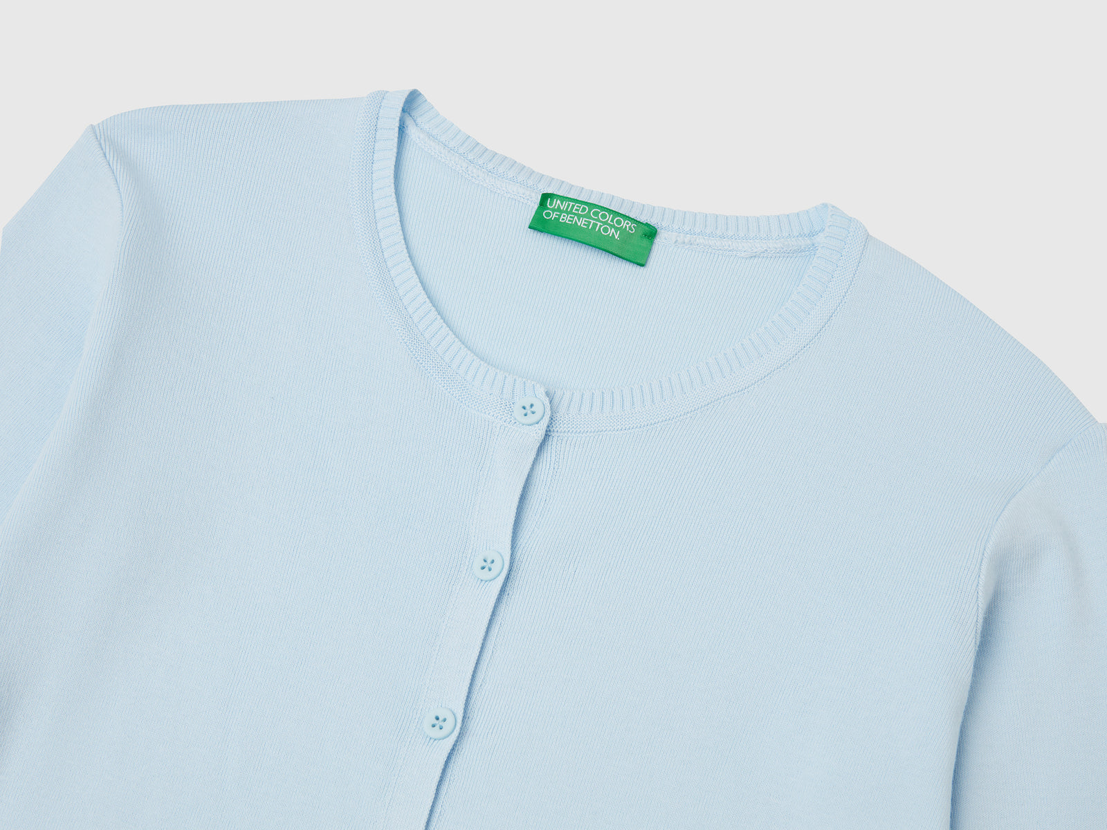 Cardigan girocollo in puro cotone da donna celeste 3 | Benetton Outlet
