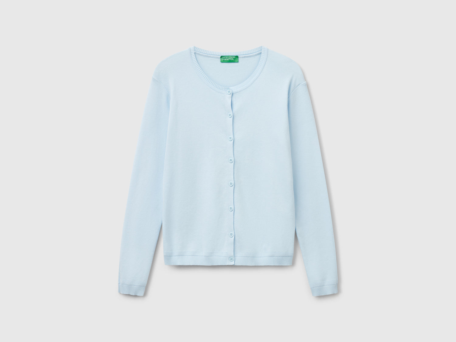 Crew neck cardigan in pure cotton da donna celeste | Benetton Outlet