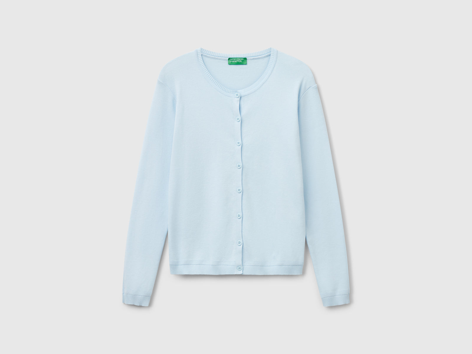 Cardigan girocollo in puro cotone da donna celeste | Benetton Outlet