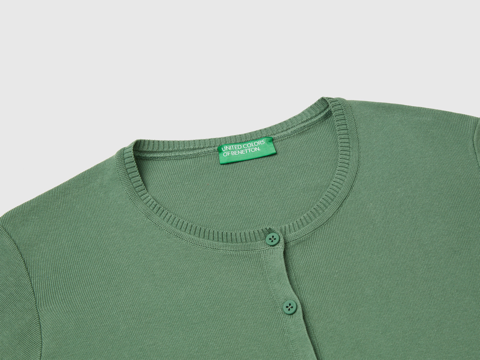 Cardigan girocollo in puro cotone da donna verde scuro 3 | Benetton Outlet