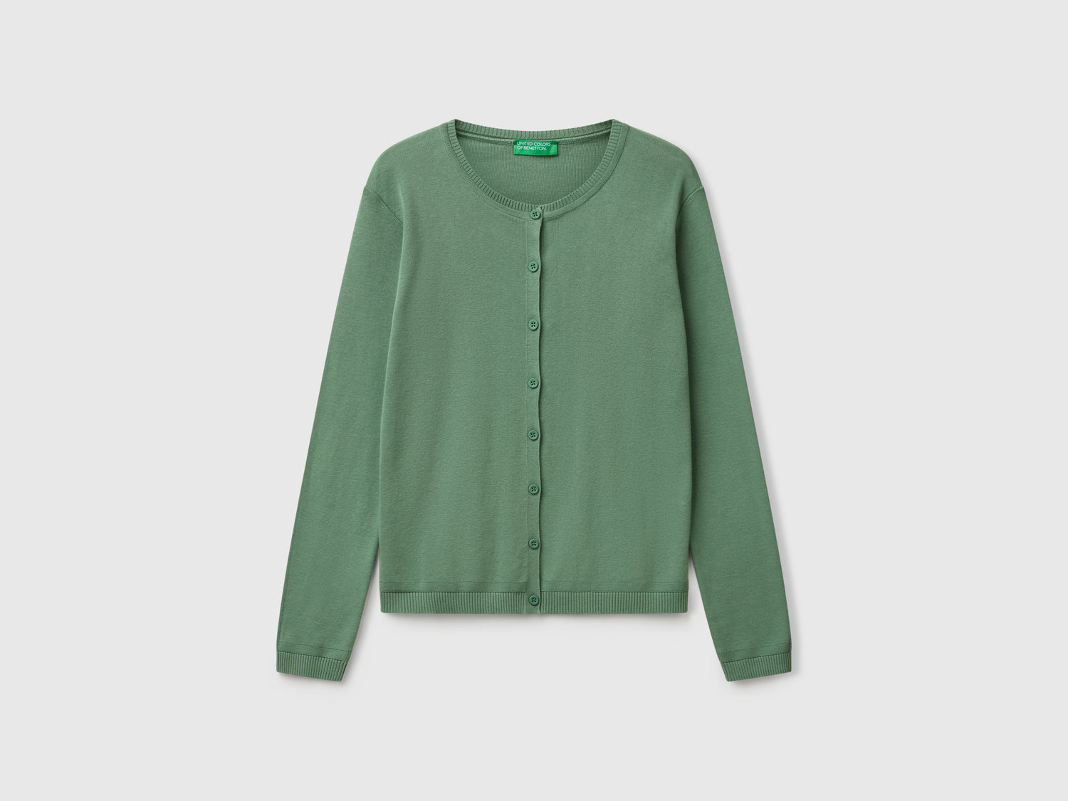 Crew neck cardigan in pure cotton da donna verde scuro | Benetton Outlet