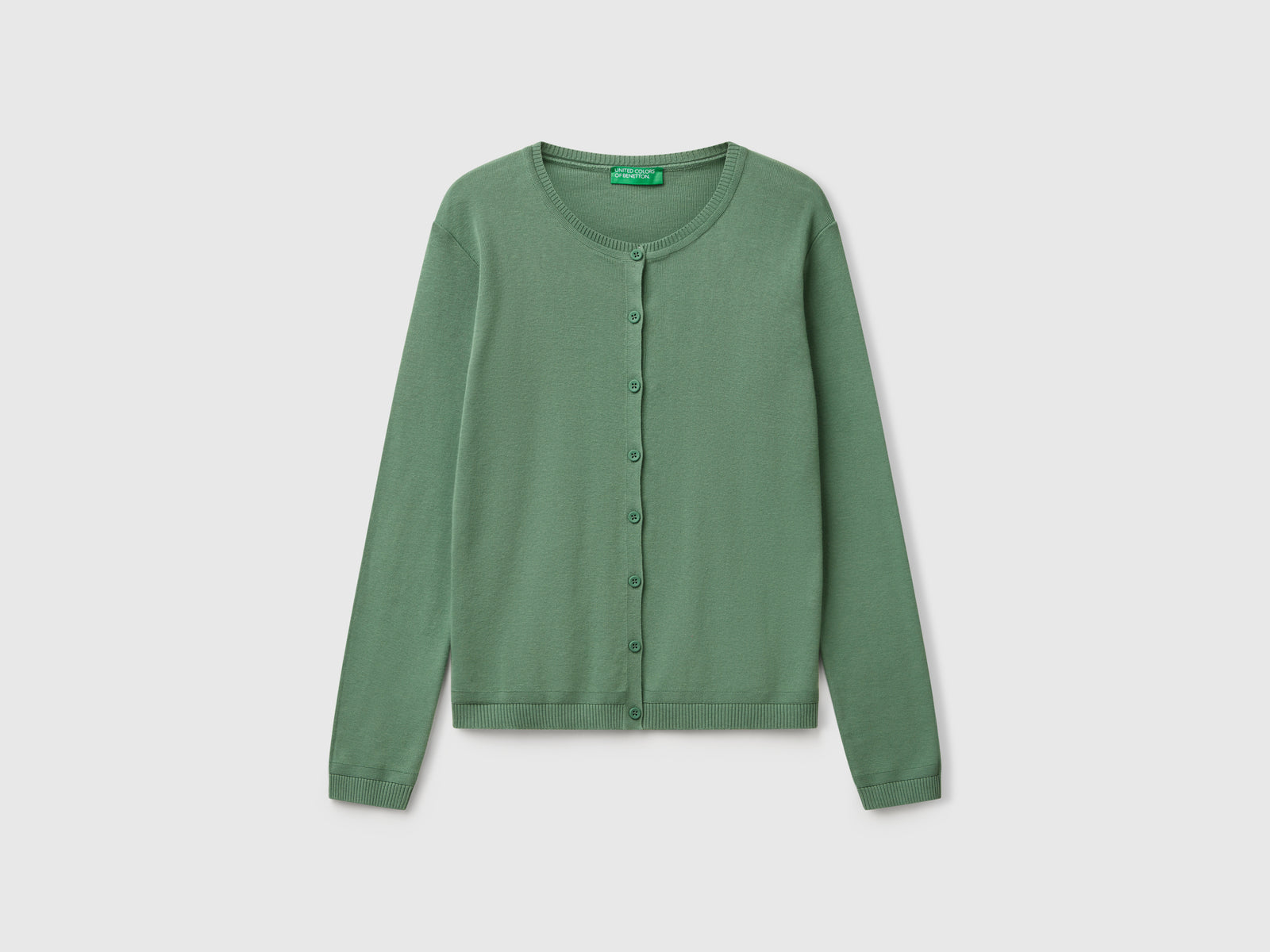Cardigan girocollo in puro cotone da donna verde scuro | Benetton Outlet