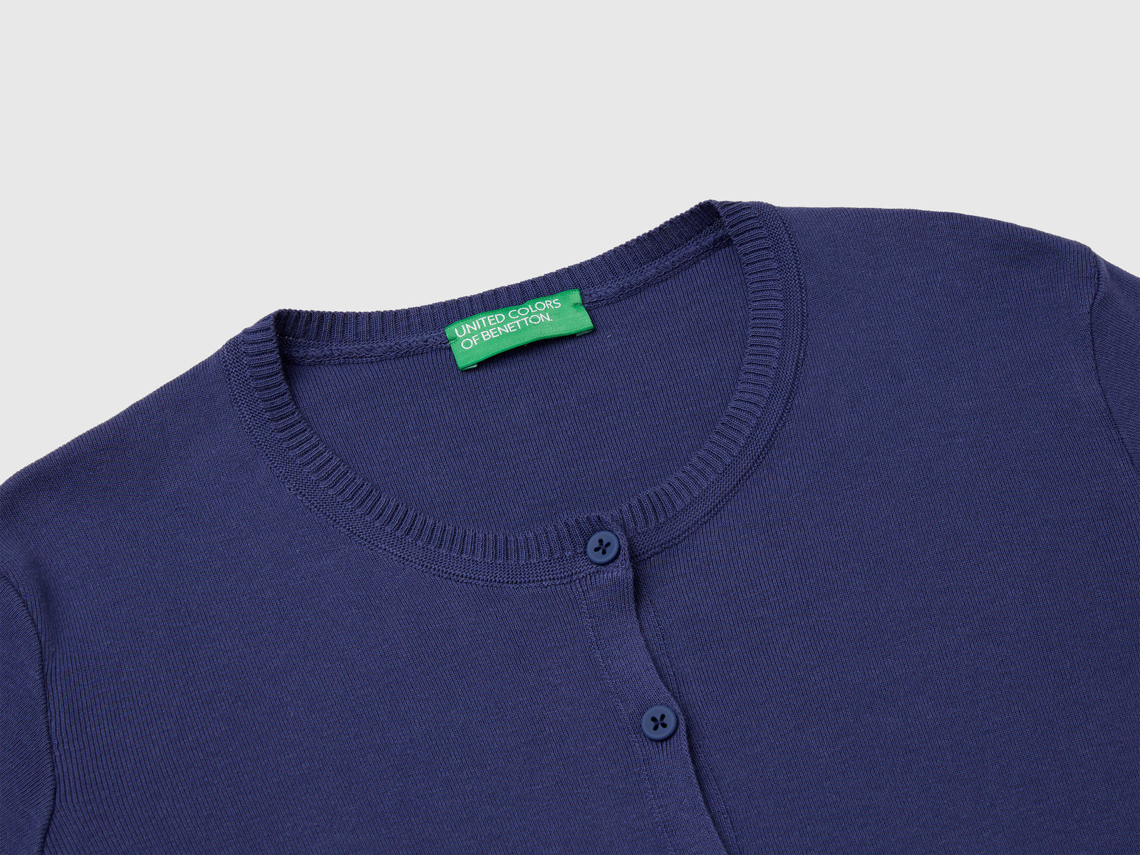 Cardigan girocollo in puro cotone da donna blu 3 | Benetton Outlet