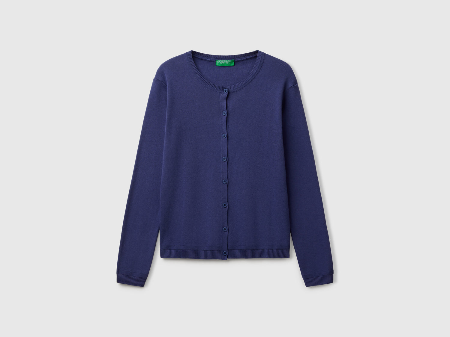 Cardigan girocollo in puro cotone da donna blu | Benetton Outlet