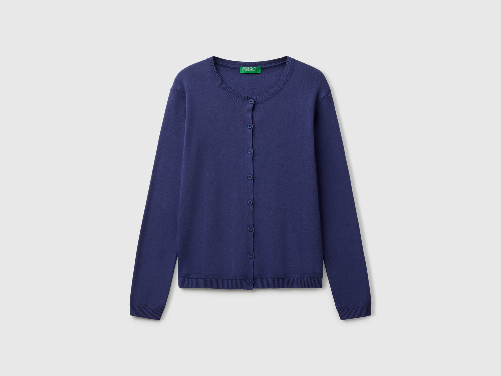 Cardigan girocollo in puro cotone da donna blu | Benetton Outlet