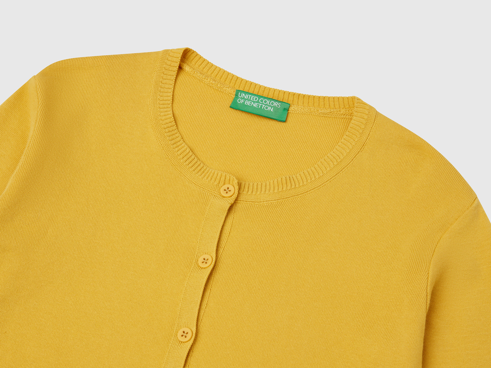 Cardigan girocollo in puro cotone da donna senape 3 | Benetton Outlet
