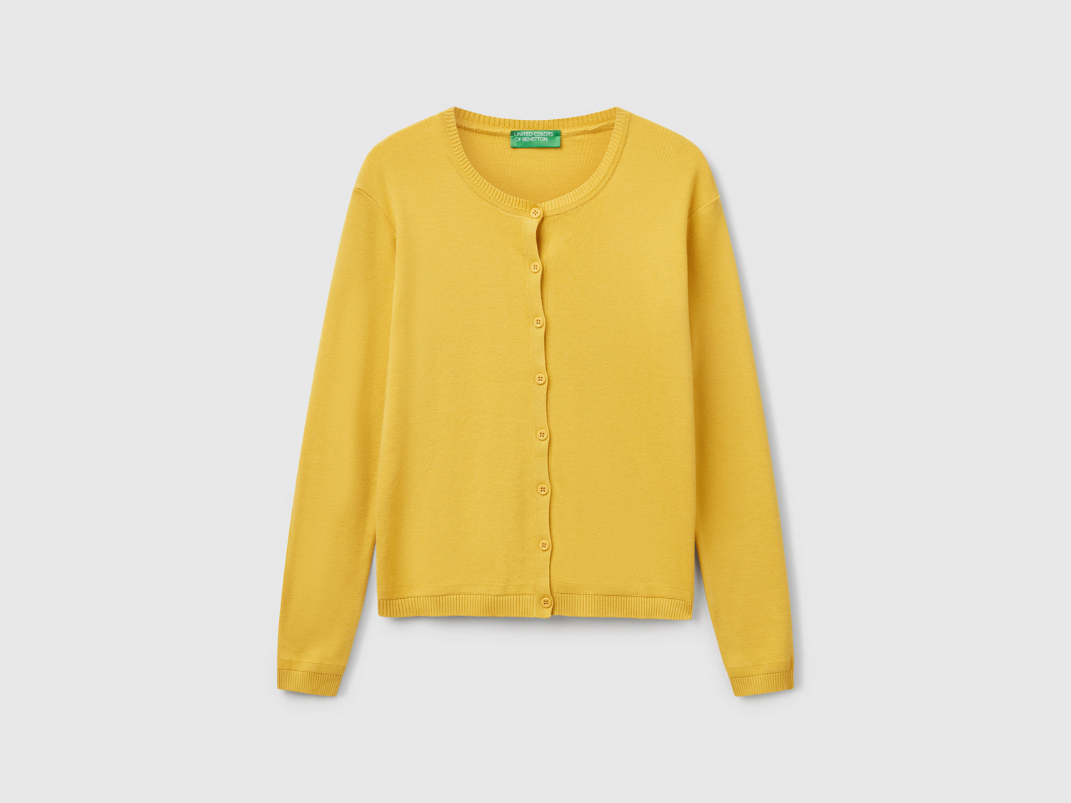 Crew neck cardigan in pure cotton da donna senape | Benetton Outlet