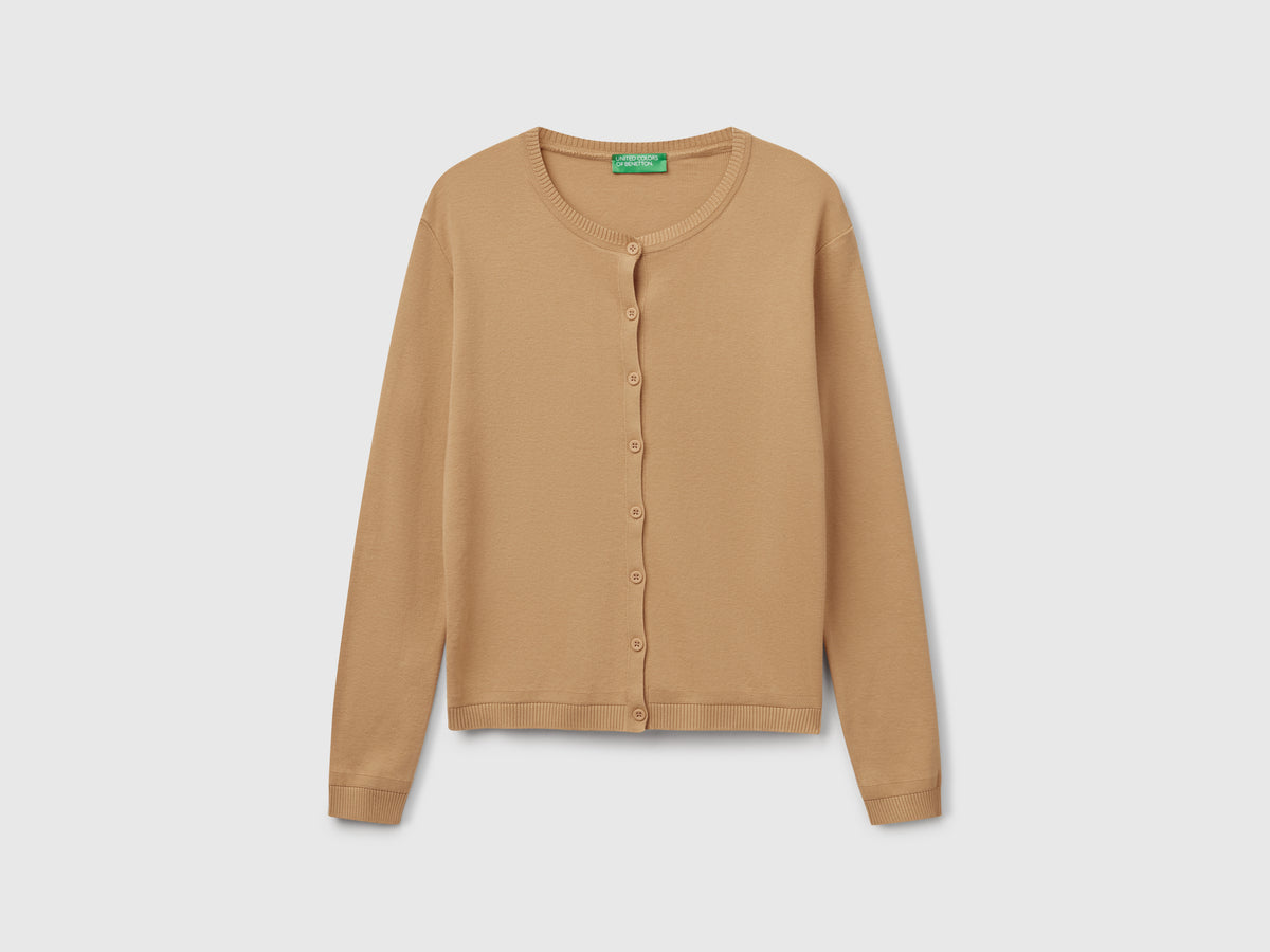 Crew neck cardigan in pure cotton