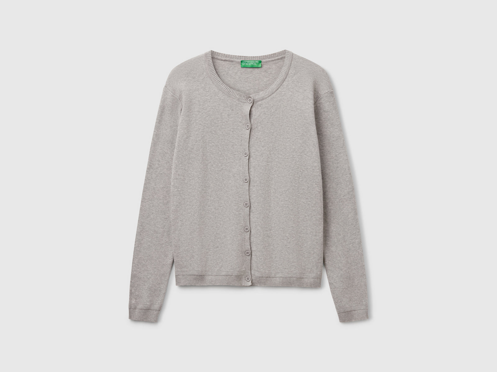 Cardigan girocollo in puro cotone da donna grigio chiaro | Benetton Outlet