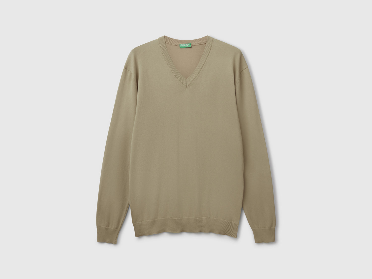 Maglia in puro cotone con scollo a V da uomo verde militare | Benetton Outlet