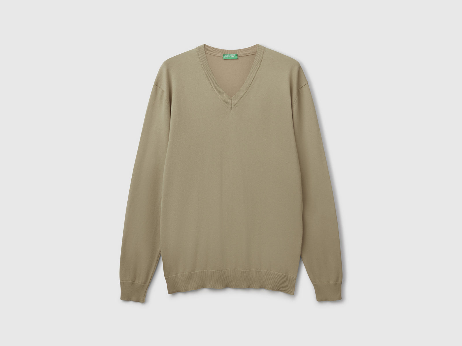 Maglia in puro cotone con scollo a V da uomo verde militare | Benetton Outlet