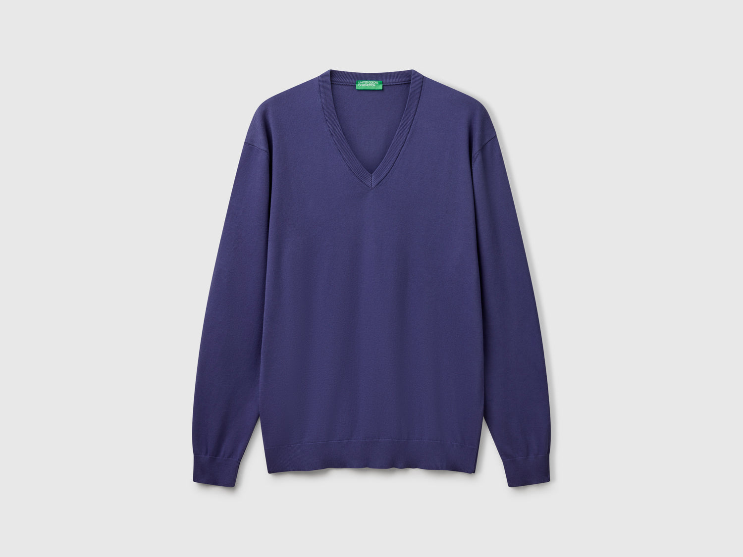 Maglia in puro cotone con scollo a V da uomo blu | Benetton Outlet