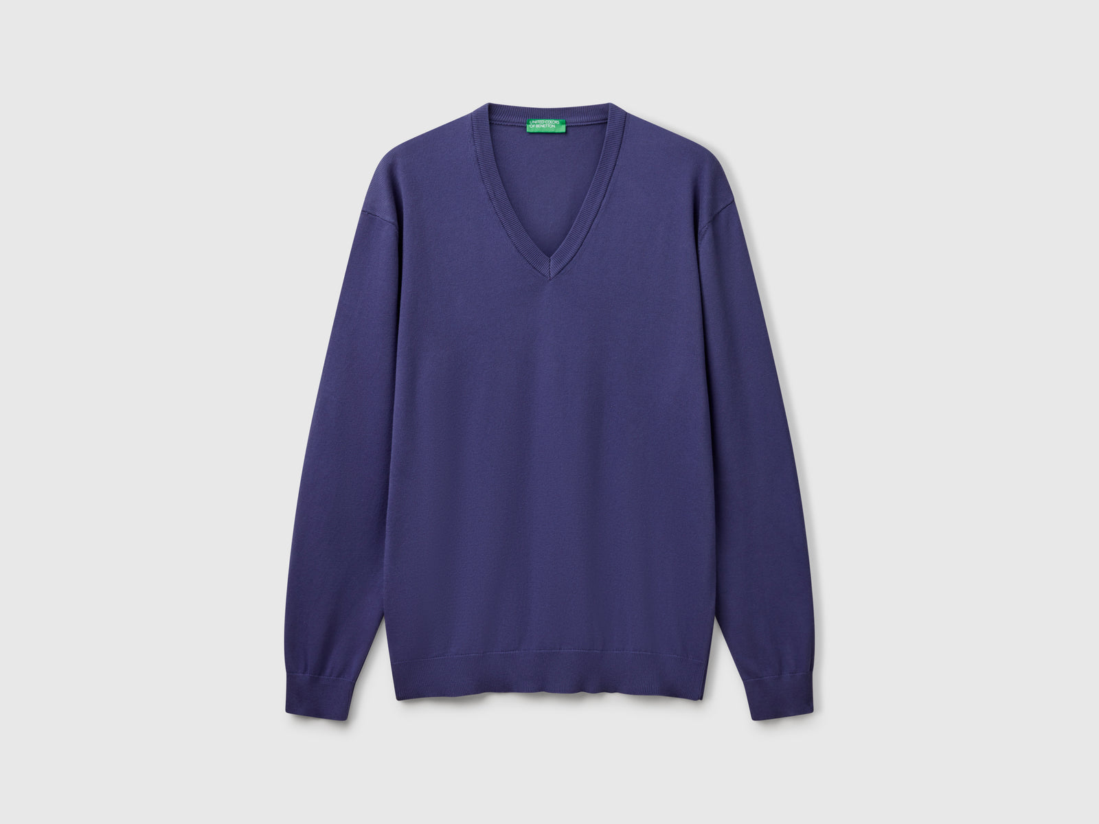 Maglia in puro cotone con scollo a V da uomo blu | Benetton Outlet