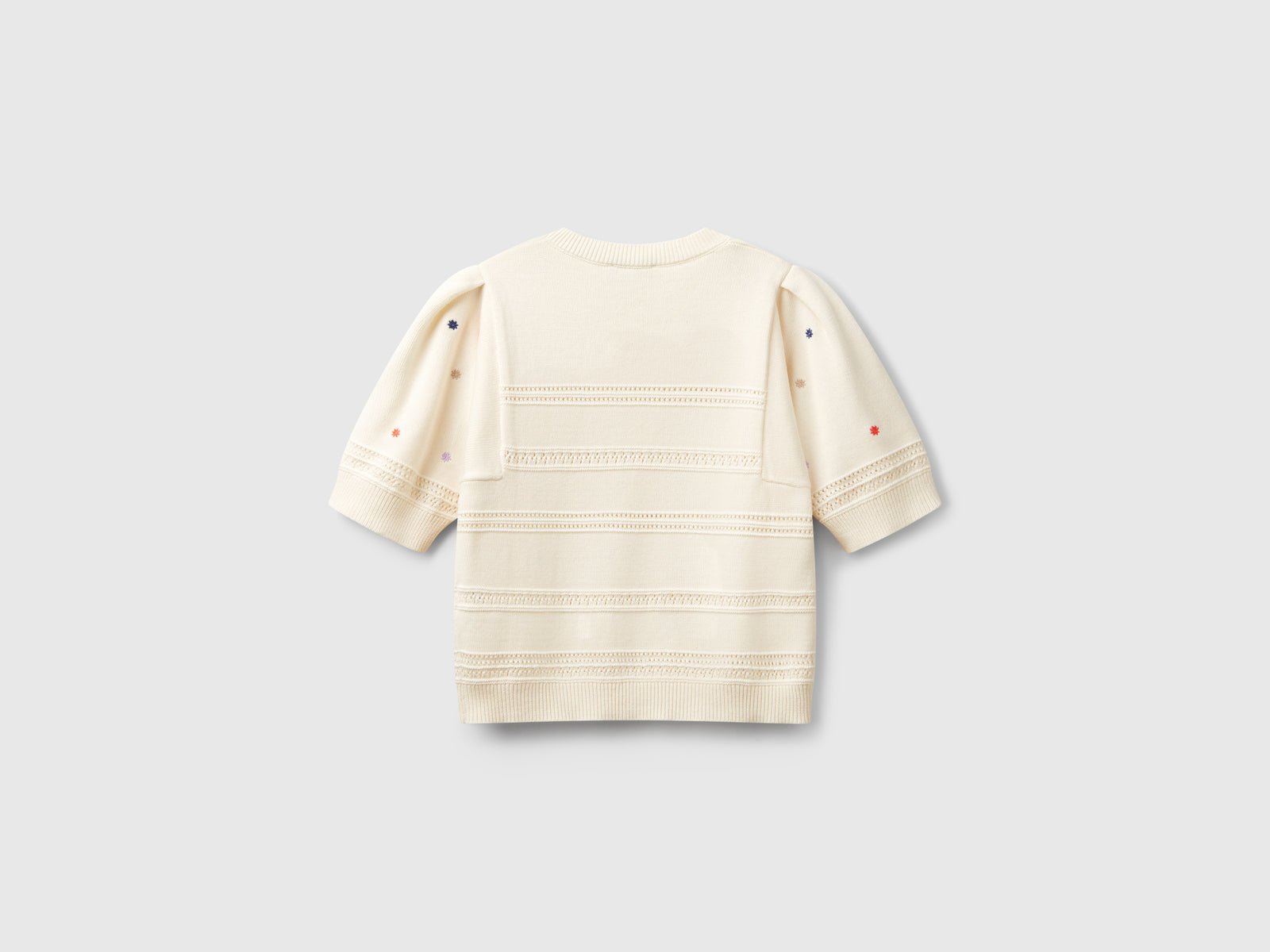 Sweater with embroidered flowers da donna bianco panna 2 | Benetton Outlet