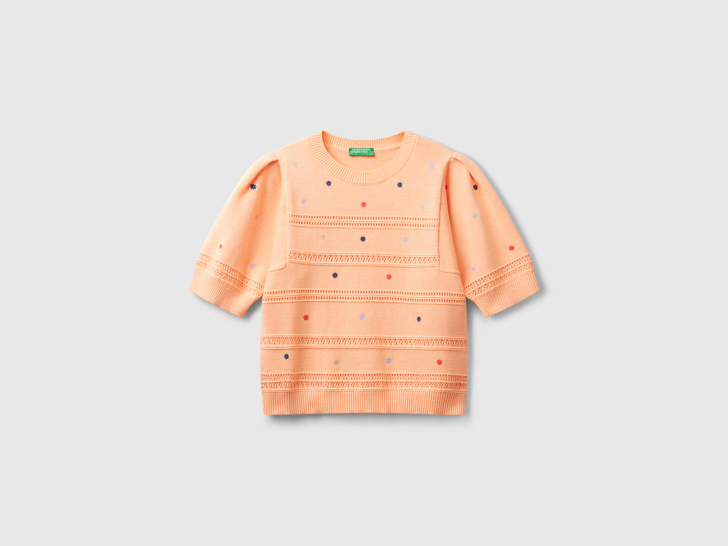 Maglioncino con fiori ricamati da donna pesca | Benetton Outlet