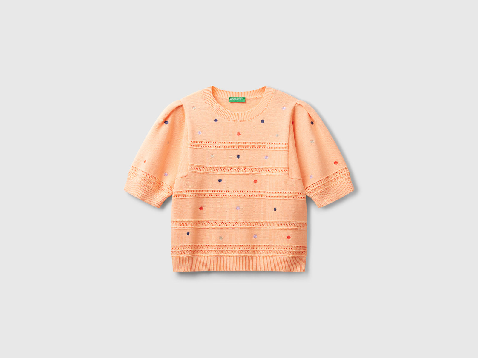 Maglioncino con fiori ricamati da donna pesca | Benetton Outlet