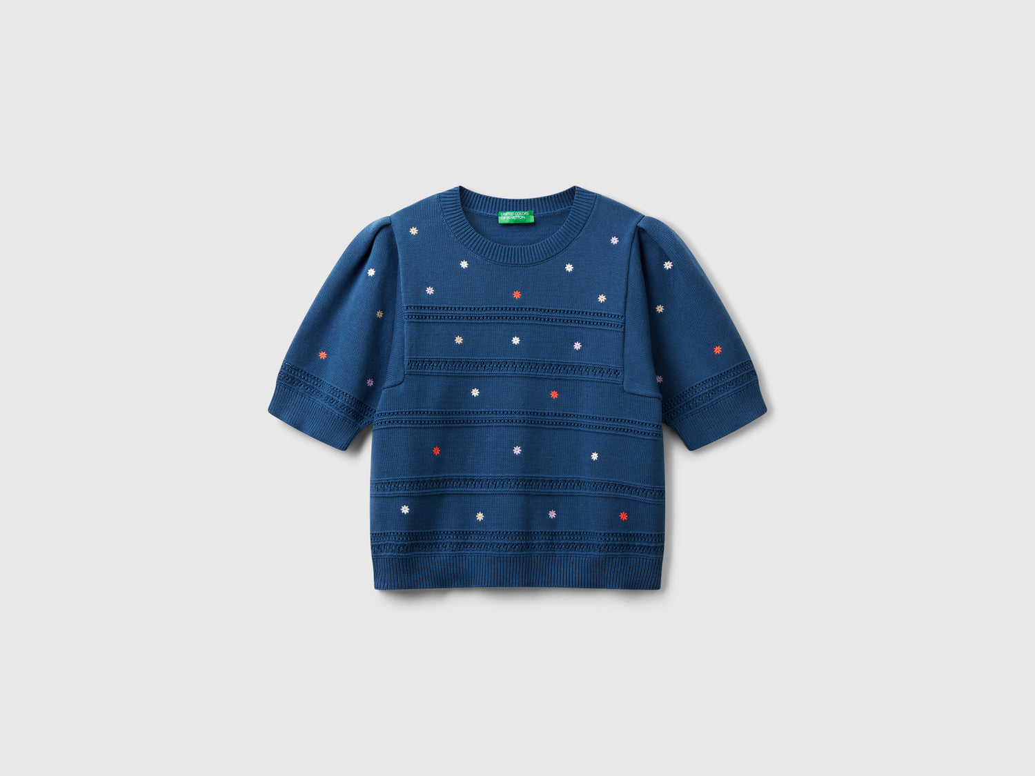 Sweater with embroidered flowers da donna avio | Benetton Outlet