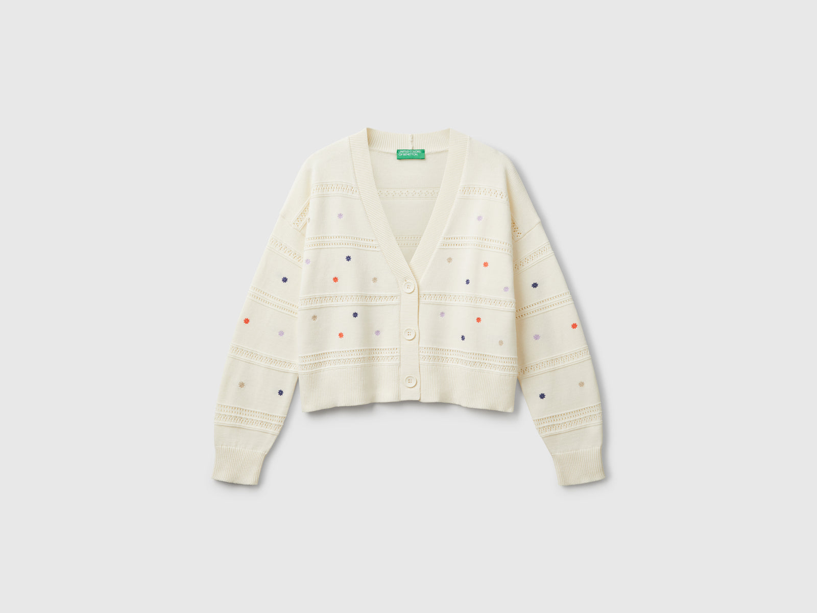 Cardigan con fiori ricamati da donna bianco panna | Benetton Outlet