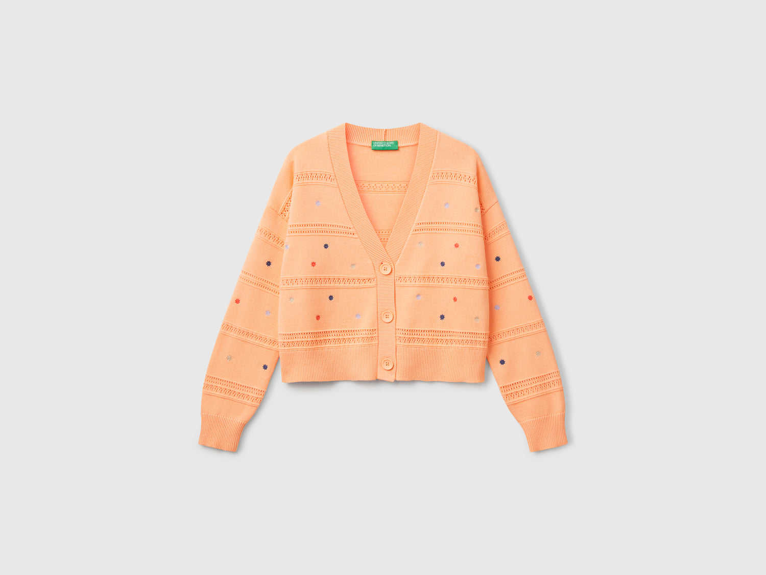 Cardigan con fiori ricamati da donna pesca | Benetton Outlet