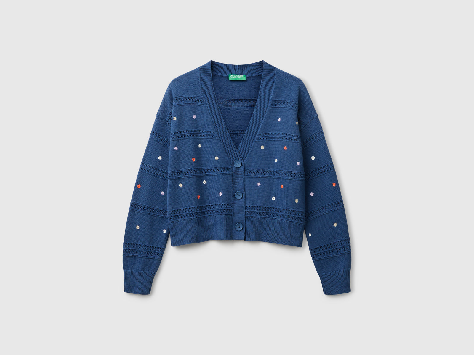 Cardigan con fiori ricamati da donna avio | Benetton Outlet