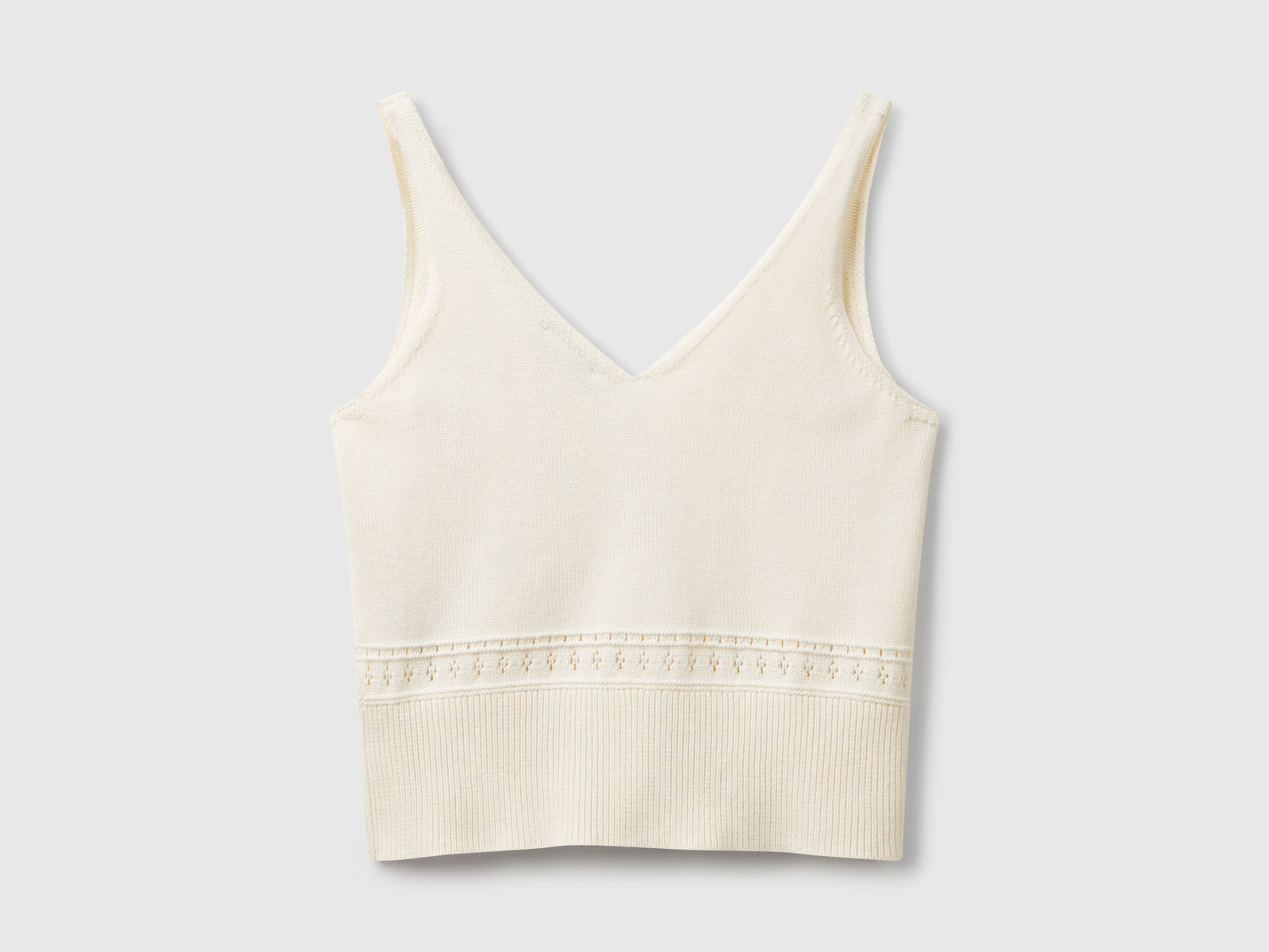 Canotta in maglia con ricamo fiori da donna bianco panna 2 | Benetton Outlet