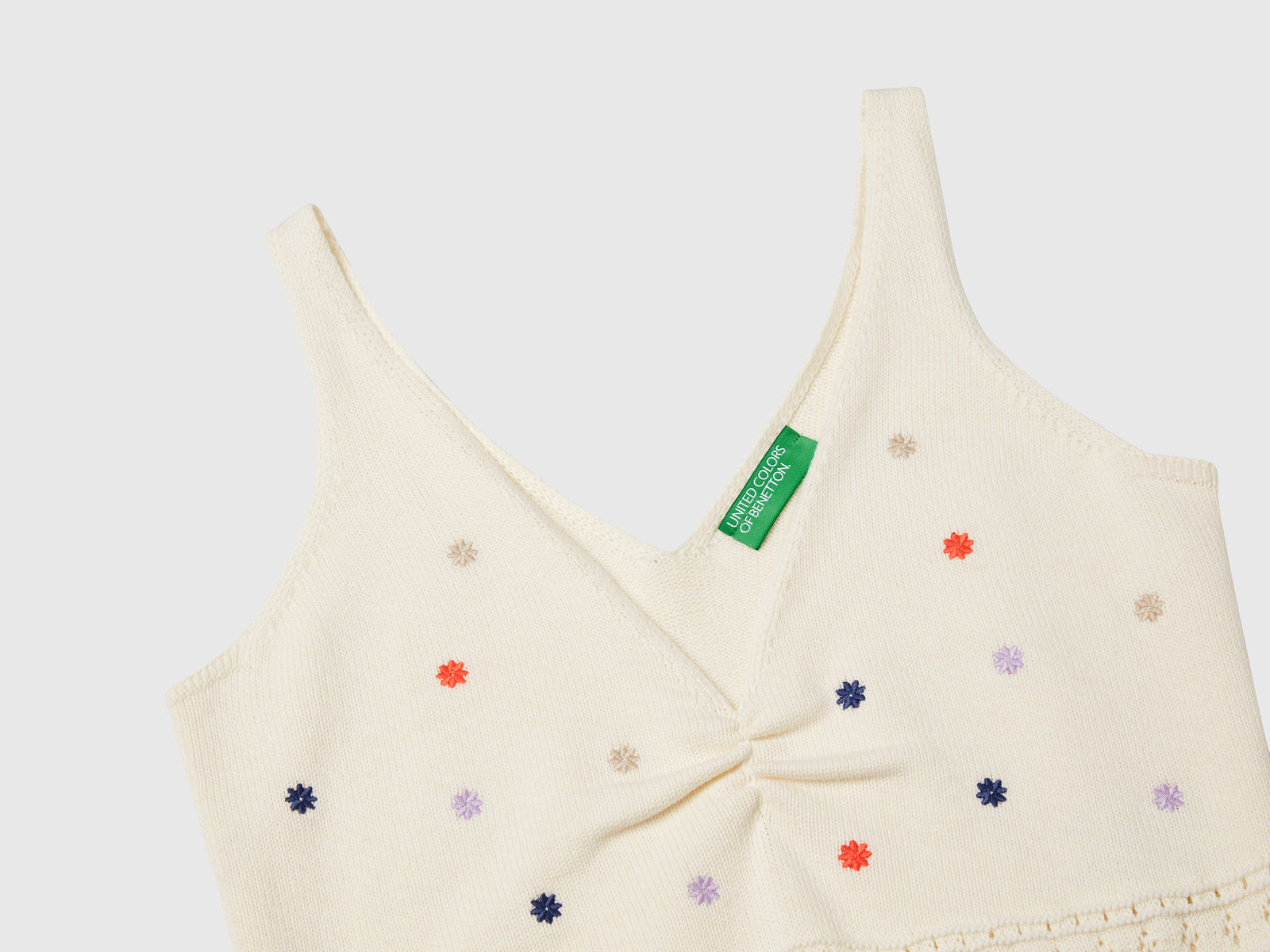 Canotta in maglia con ricamo fiori da donna bianco panna 3 | Benetton Outlet