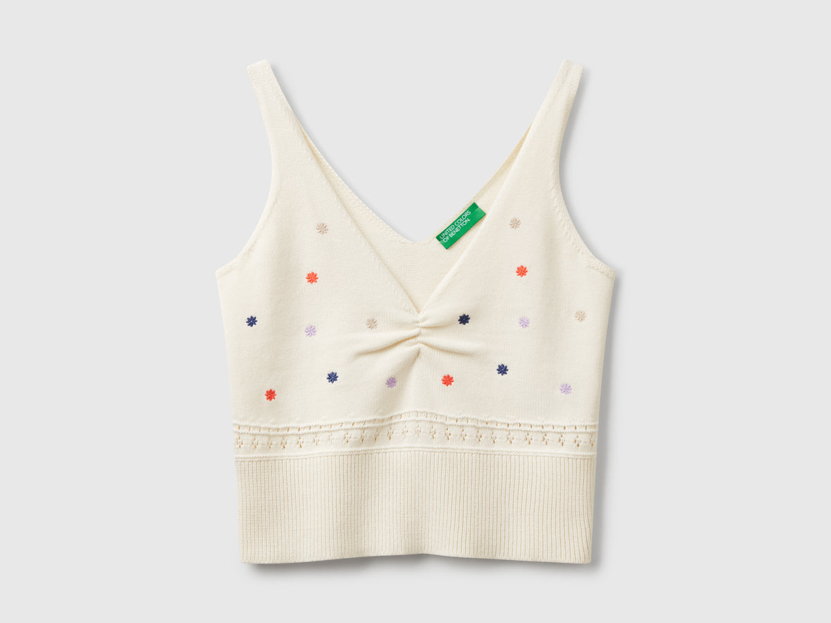 Canotta in maglia con ricamo fiori