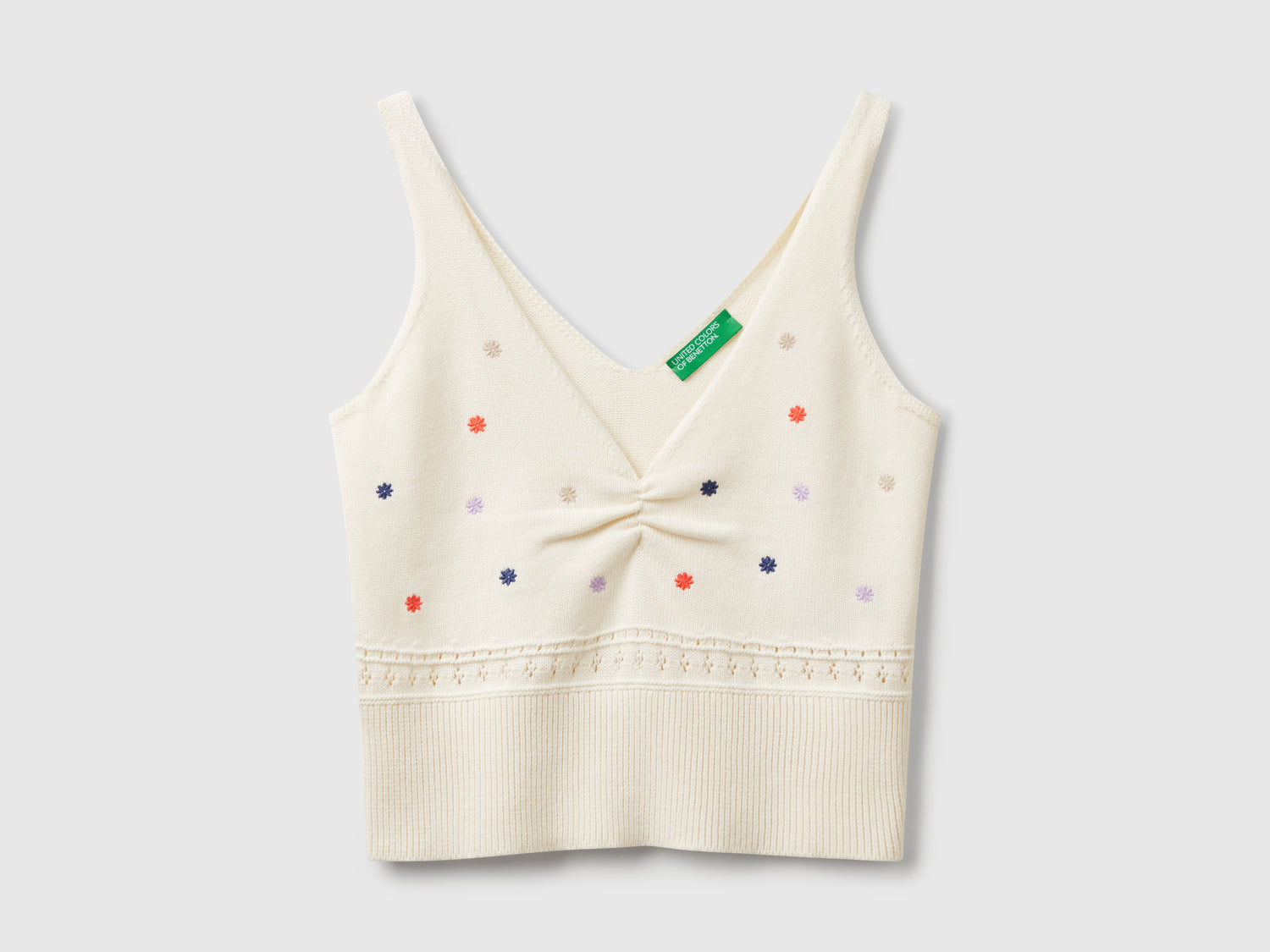 Canotta in maglia con ricamo fiori da donna bianco panna | Benetton Outlet