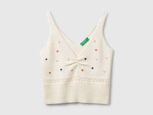 Canotta in maglia con ricamo fiori