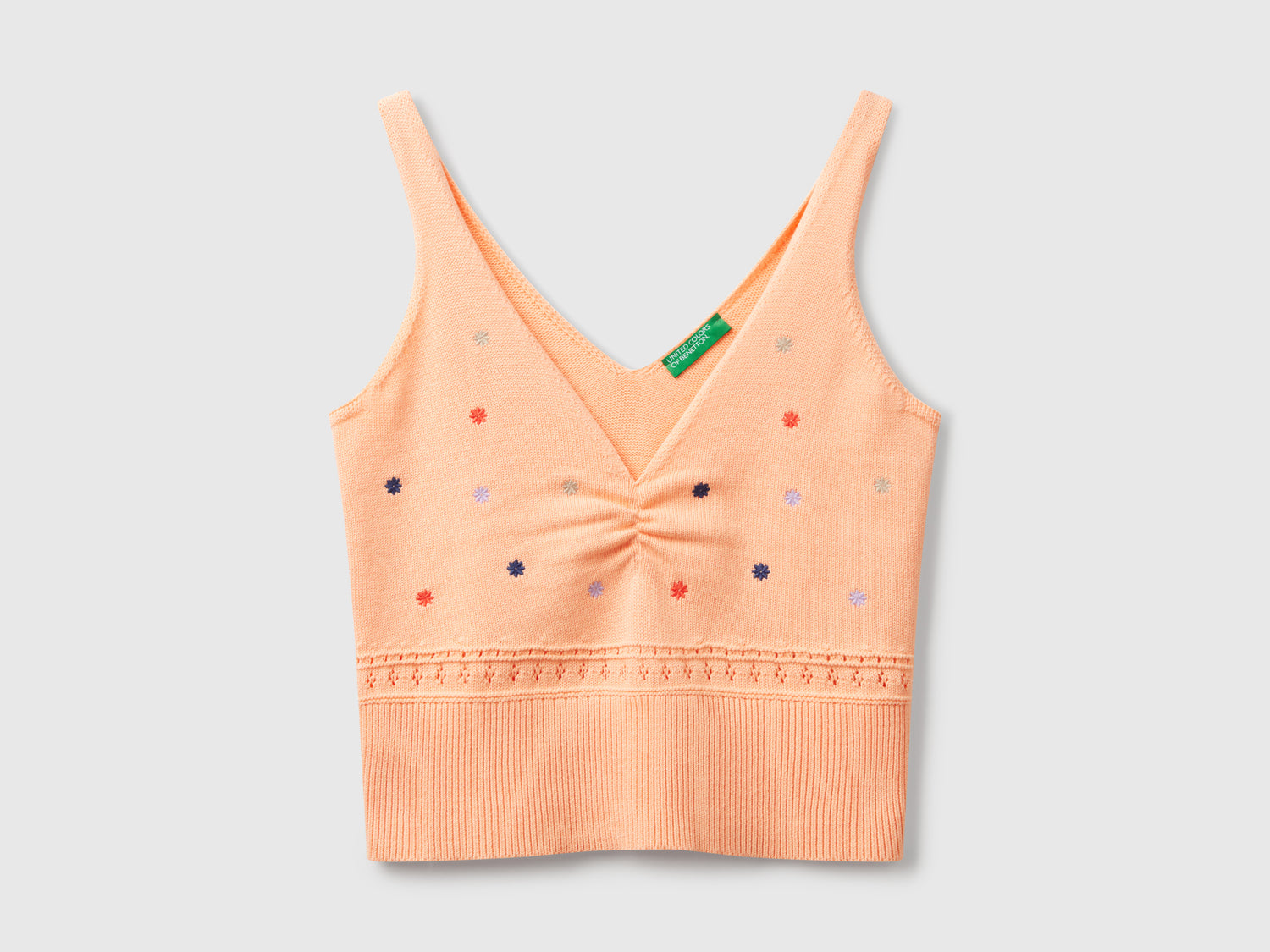 Canotta in maglia con ricamo fiori da donna pesca | Benetton Outlet