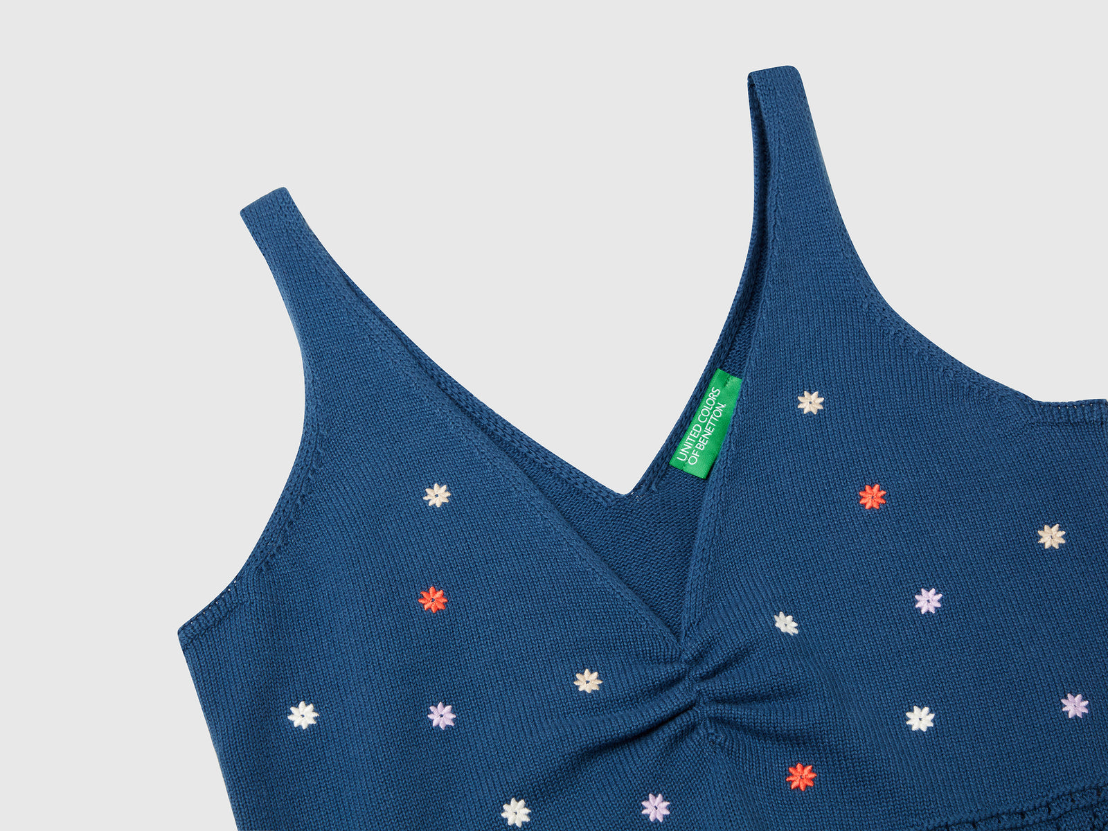 Canotta in maglia con ricamo fiori da donna avio 3 | Benetton Outlet