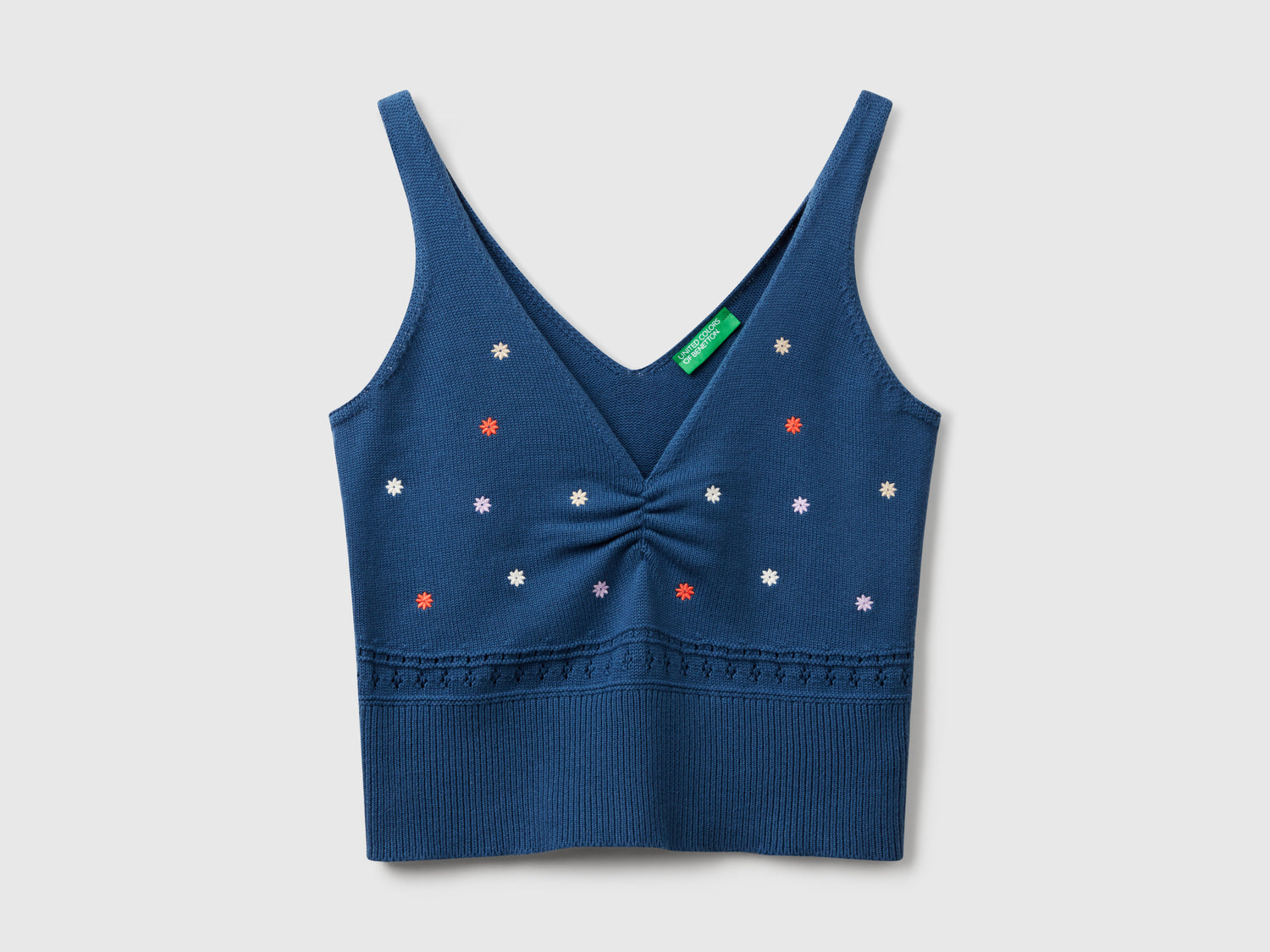 Canotta in maglia con ricamo fiori da donna avio | Benetton Outlet