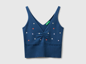 Canotta in maglia con ricamo fiori